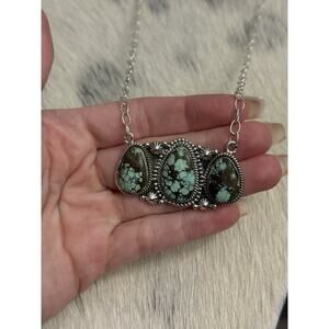 Huge Native American Sterling Silver Blue Moon Dry Creek 3 Stone Bar Necklace 21